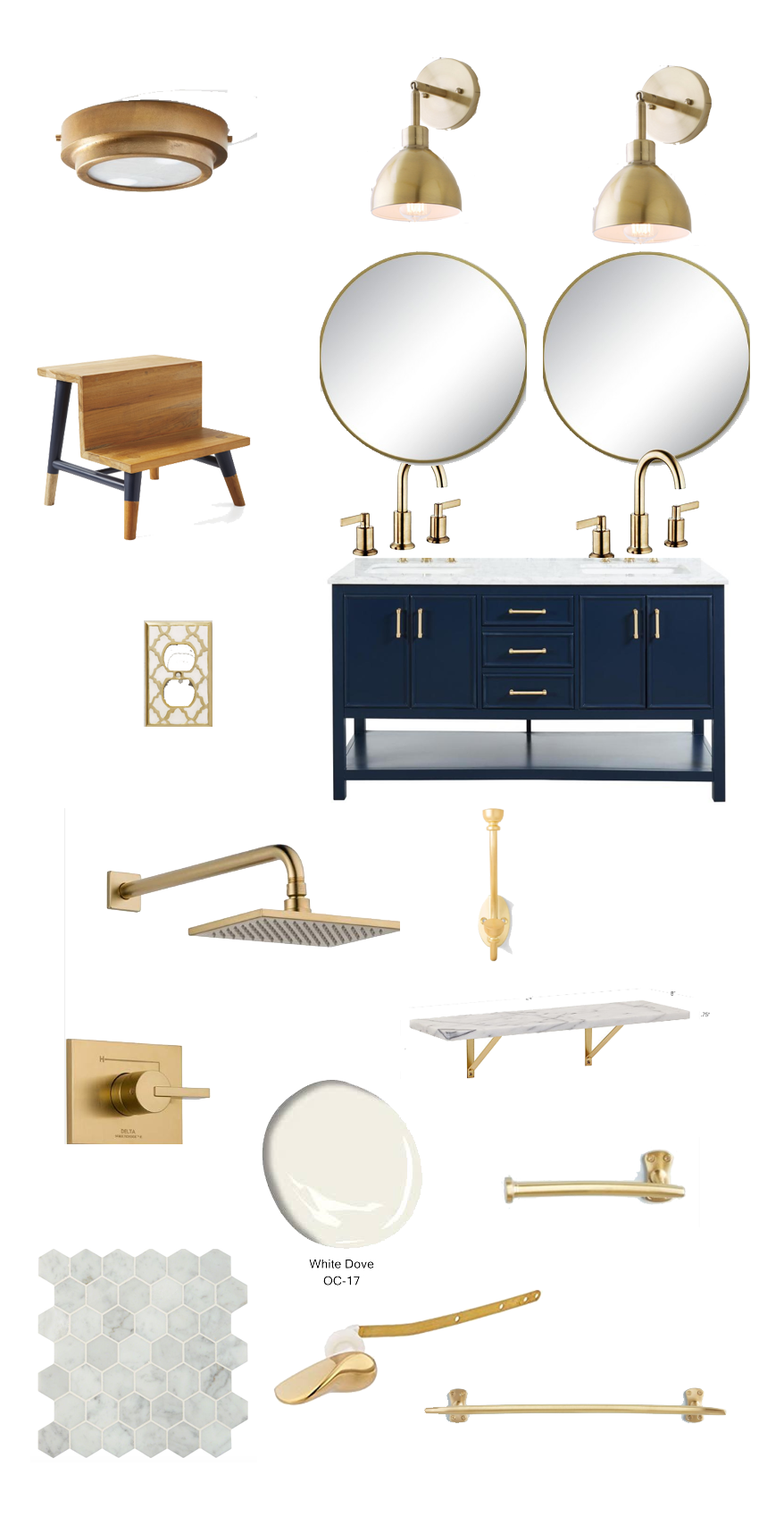 Navy Blue And Brass Bathroom